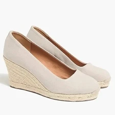 J. Crew Seville Canvas Espadrille Wedge Heel Pumps Shoes Beige Womens Size 9