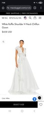 Mac Duggal White Ruffle Shoulder V-Neck Chiffon Gown size 10 nwt