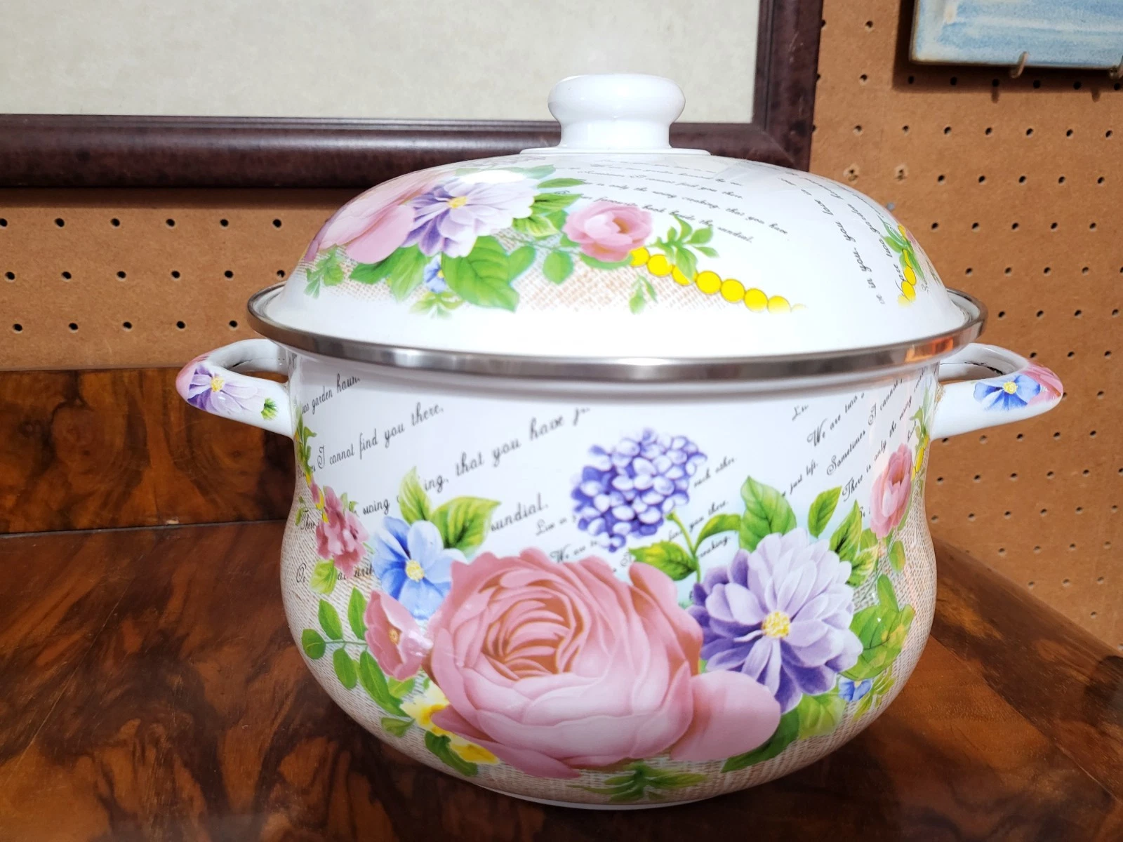Floral Enamel soup/stew pot with lid.