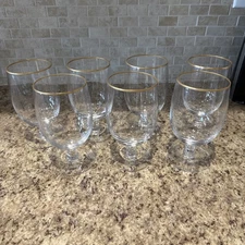 Fostoria Classic Gold Rim Iced Tea Glasses MCM Lot of 7 Vintage Marked