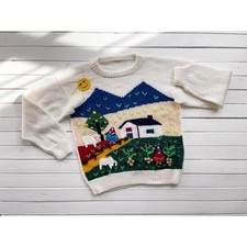 Peruvian vtg embroidered animal farm cottagecore sweater