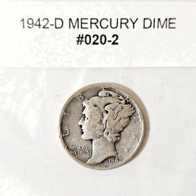 1942-D Mercury US Dime- 10c FV 90% Silver Circulated Collectible Free Shipping