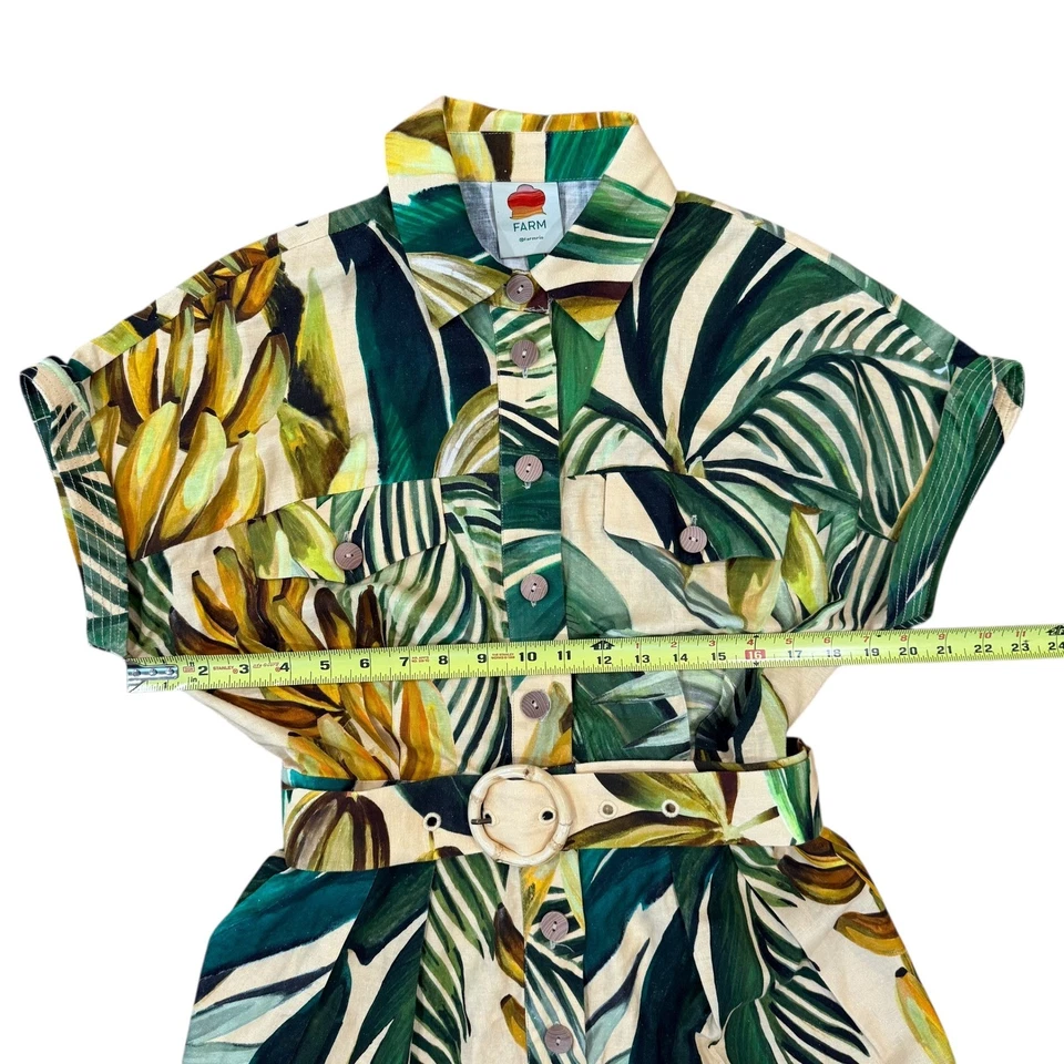 Mono mameluco tropical pequeño con estampado de hojas de plátano y cinturón FARM Rio para mujer Foto 4 de 4