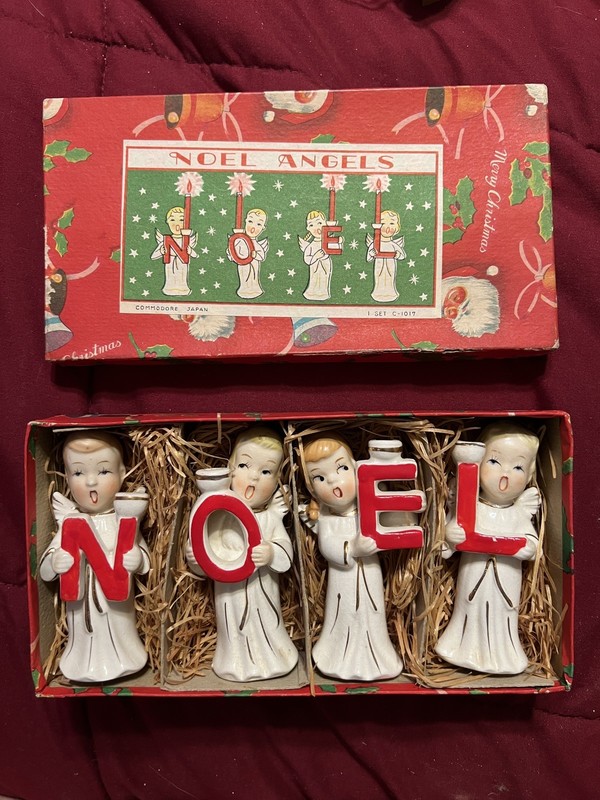 Vtg 1950'S 4 Pc Set NOEL Angel Candle Holders Commodore Set in box! Japan