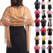 Pretty Sheer Tulle Lace Shawl Scarf with Tassels for Evening Party