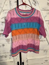 NWT Multicolor Crochet Knit Crewneck Sweater Short Sleeve Women  s Size Medium