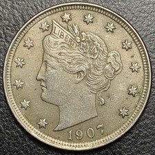 1907 V Nickel Nickle Choice Original AU High Grade US Type Coin Full LIBERTY