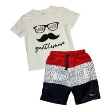 Shein Unisex Kids "Hello Gentleman" Summer Top And Shorts Set Outfit Size 7