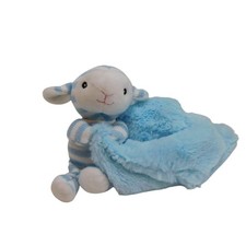 Kellytoy Blue White Striped Lamb Lovey Security Blanket Sheep Rattle Plush 11"