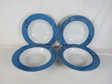 4 Vintage Denim Rim Blue Bowls Invitation by Tabletops   8 1/2 inches