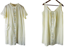 VTG 60s Small Peignoir Gown Set Sheer Cotton Floral Embroidered Pajamas