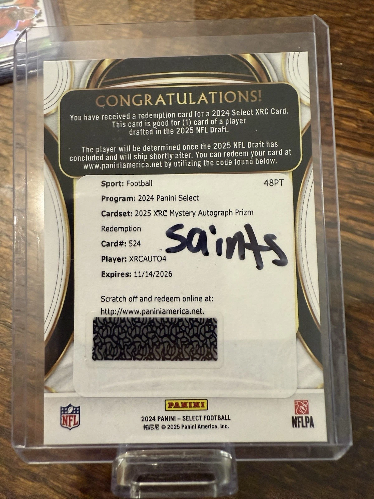 2024 Select TYLER SHOUGH 2025 XRC Mystery Autograph Prizm Redemption /99 SAINTS