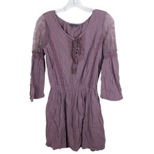American Eagle Mauve Boho Lace Mesh Bell Sleeve Mini Dress Small 09/15 9199