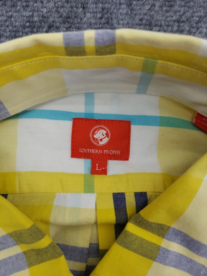 Camisa Southern Proper con botones para hombre grande amarilla a cuadros manga larga algodón nueva con etiquetas Foto 4 de 4