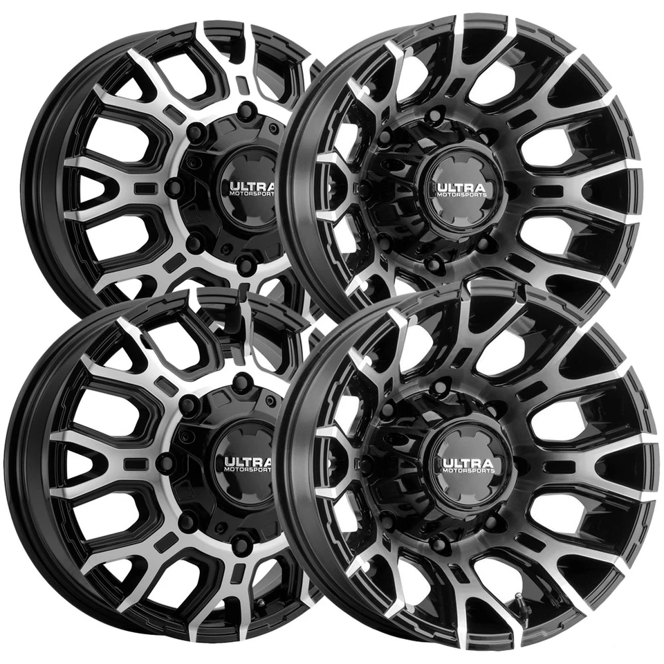 Set of 4-17" Inch Ultra Scorpion Dually 8x6.5" Black/Machined Wheels Rims