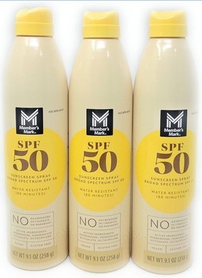 Member's Mark Water Resistant Broad Spectrum Sunscreen Spray, SPF 50, 9.1oz, 3pk