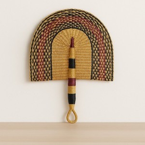 Handwoven Bolga Fan Ghana African Straw Wall Art Decor Red Black Natural