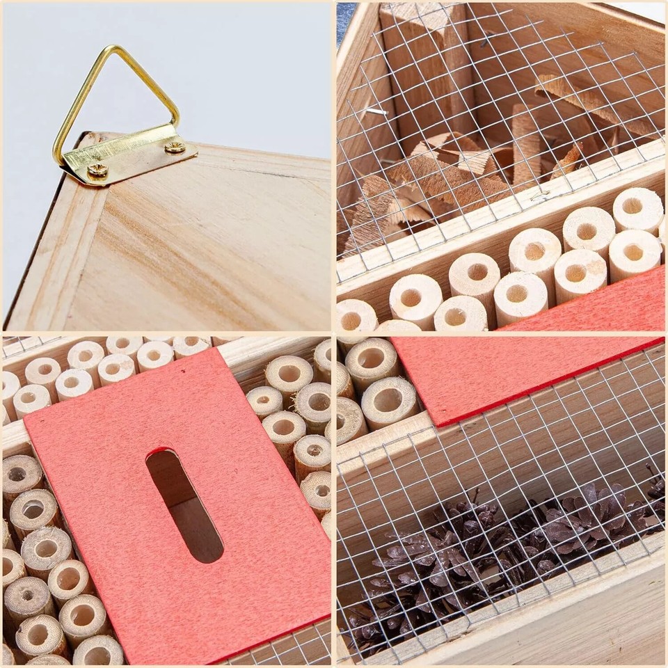 4 Floor Hanging Insect House for Gardens, Natural Wooden Insect Hotel ...