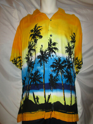 Pineapple Connection Mens Hawaiian Shirt XL Rayon Yellow