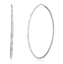 Wellingsale 14k White Gold 1.5mm Faceted Endless Hoop Earrings (45 x 45 mm)