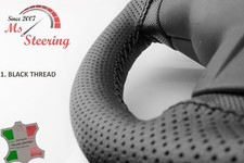 PERF. LEATHER STEERING WHEEL COVER FOR DATSUN REDI-GO BLACK SEAM