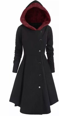 Rose Gal Women's Sz L 14 Fleece Lined Hooded Button Jacket Dark