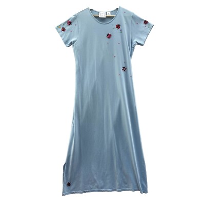 Michael Simon Lite Colorful Embroidered Beaded Lady Bug Baby Blue Maxi Dress LG