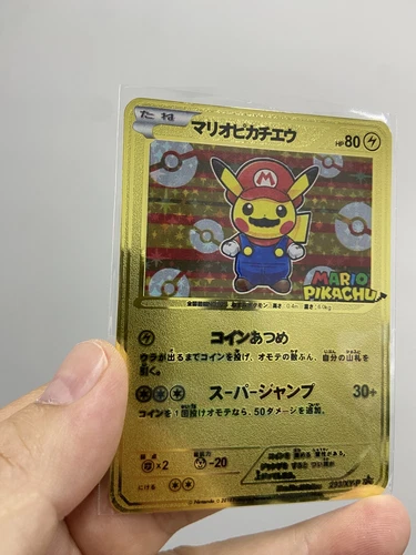 MARIO  PIKACHU Gold Metal Pokémon Card-Collectible Gift Display！GOOD!