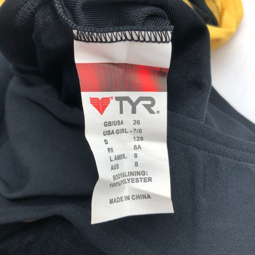 TYR Girls Alliance Maxback One Piece Swimsuit Keyhole Back Black Gold Yellow 26 - Picture 6 of 7