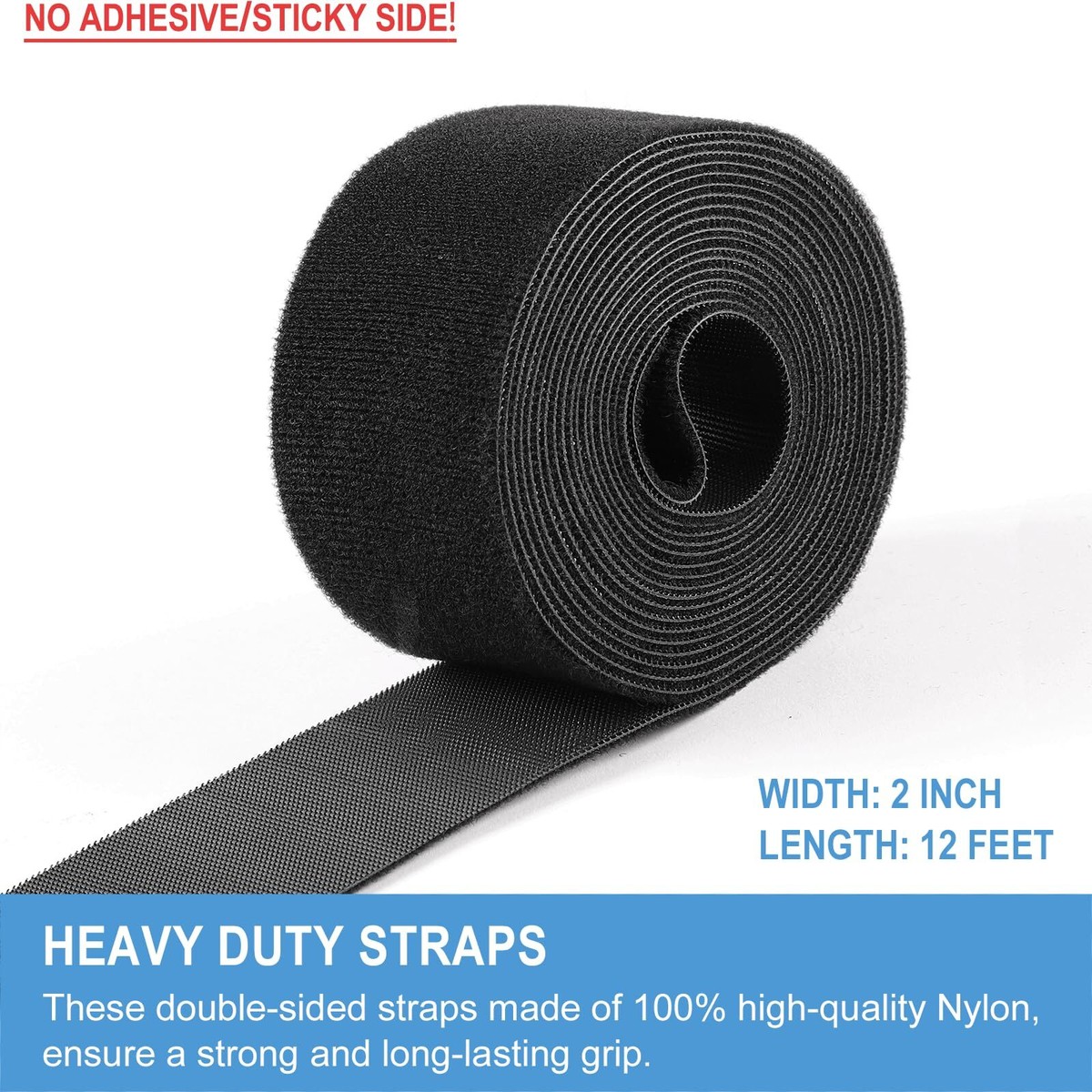 Double-Sided Hook And Loop Straps 1/2" X 30 Ft - Reusable Self-Gripping Tape