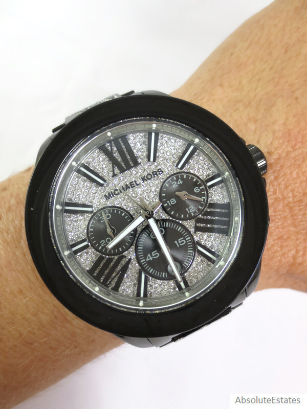 NEW Michael Kors Wren Black Pave Logo Crystal Watch Unisex  display picture 1