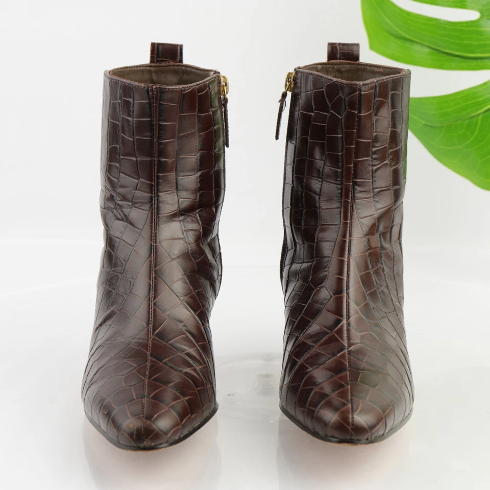 Botas occidentales J Crew para mujer talla 7 cuero marrón cocodrilo tacón bloque punta Foto 2 de 4