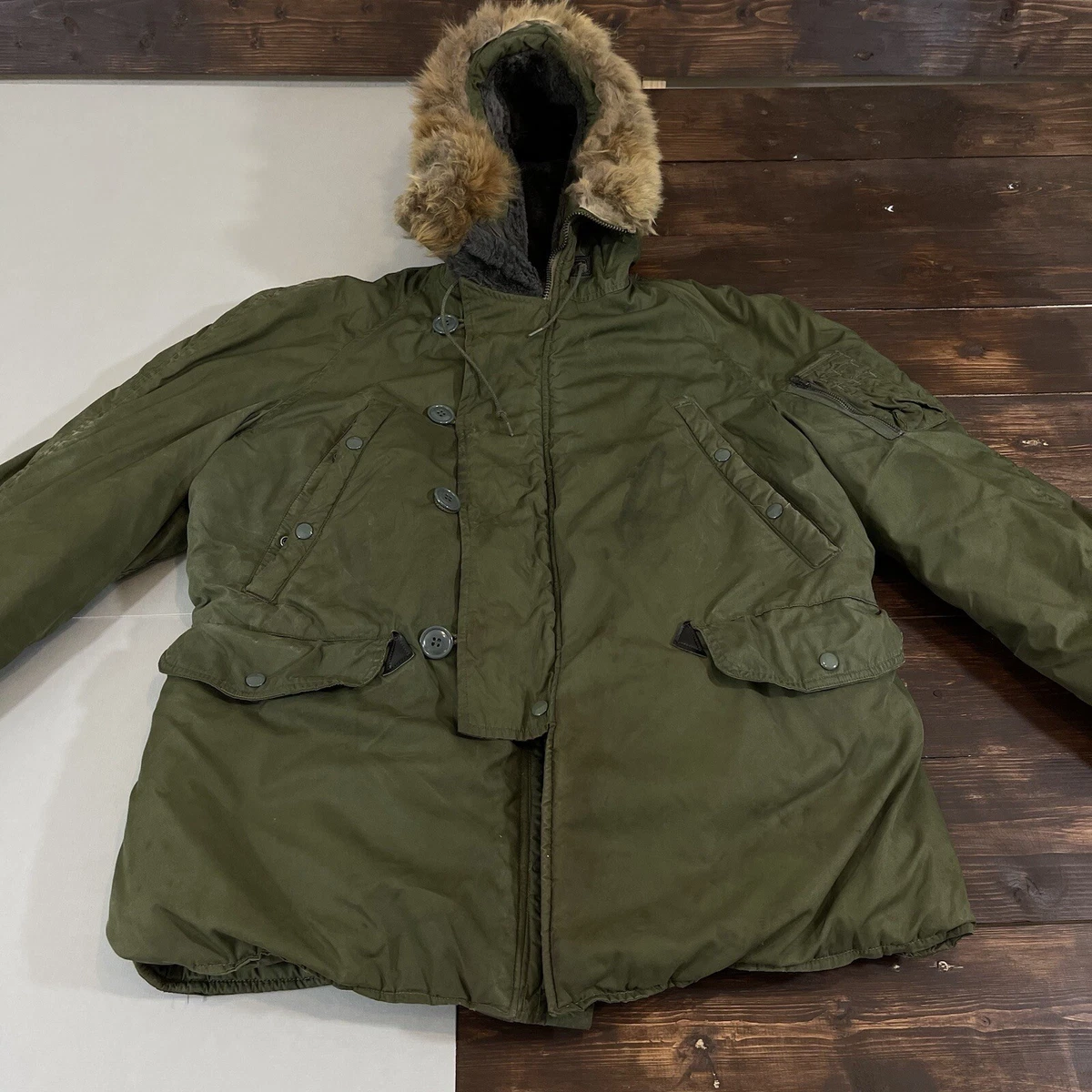 Vintage 70s N-3B Parka Mens Medium Military Snorkel Coat USA Sage Green Lancer