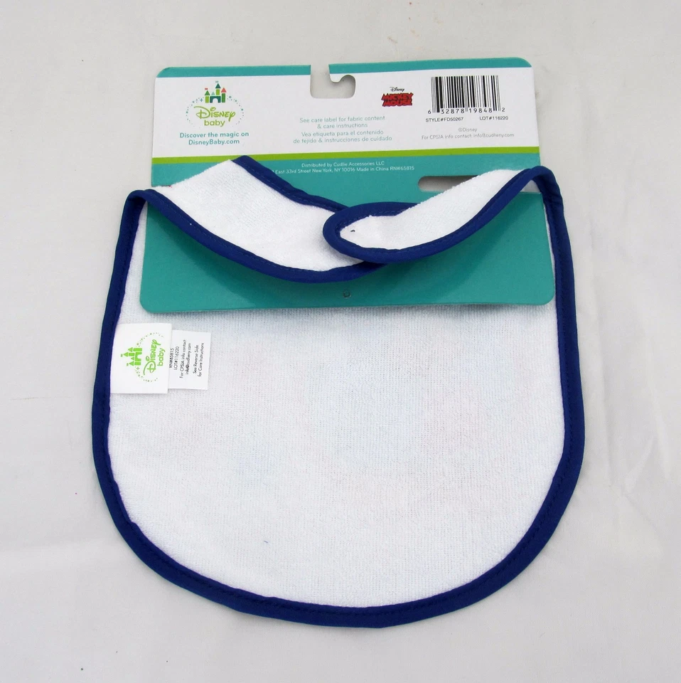 DISNEY Babero Bebé Mickey Mouse Lil Charmer Azul Borde Estrellas 0-3 Años Ducha Regalo Foto 4 de 4
