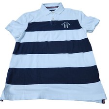 Tommy Hilfiger Polo White/Blue Short Sleeve Shirt Size M Vintage