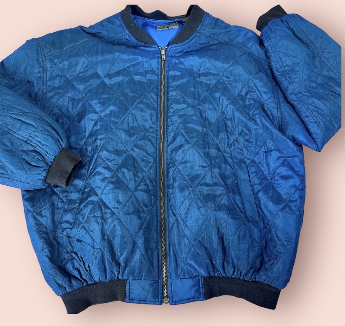 80-90s Vintage　Silk Bomber Jacket MA-1 Robert Stock Vintage 80s Silk Zip Front Quilted Bomber