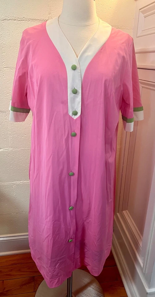 Conjunto de Camisón y Bata De Colección Años 60 Rosa, Blanco, Verde Nylon Mod Camisón Lencería Talla M Foto 2 de 4