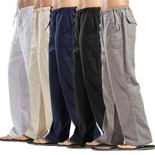 Men's Cotton Linen Pants Sweatpants Streetwear Breathable Solid Color Trousers