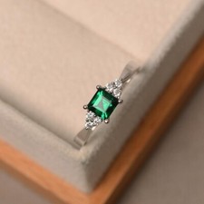 1.18 Ct Princess Cut Natural Emerald  Diamond Wedding Ring 925 Sterling Silver