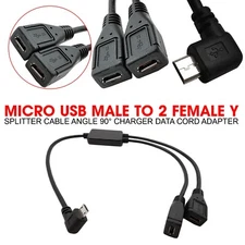 Micro USB Male to 2 Female Y Splitter Cable Angle90 Charger Data Cord Adapter iz
