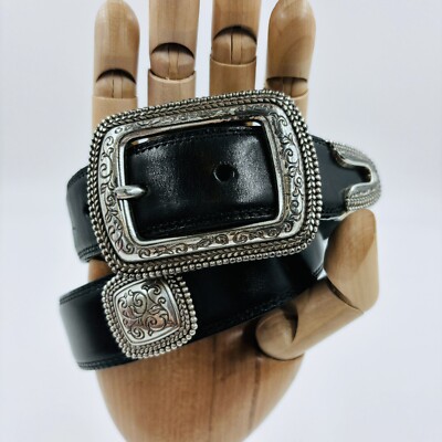 Brighton Black Croc-Embossed Belt with Silver Buckle s-l400.jpg main image 3