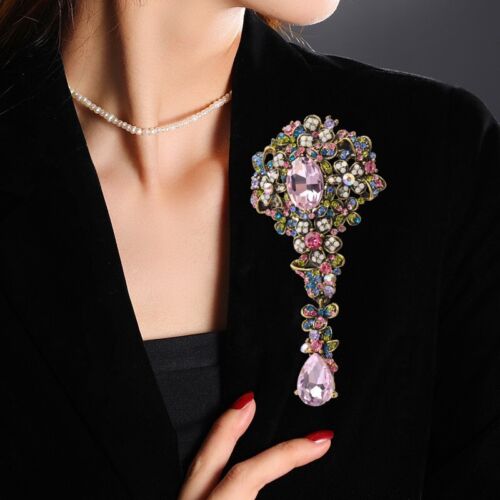 Elegant Colorful Rhinestone Crystal Flower Bouquet Drop Brooch Pin Pendant - 第 1/3 張圖片