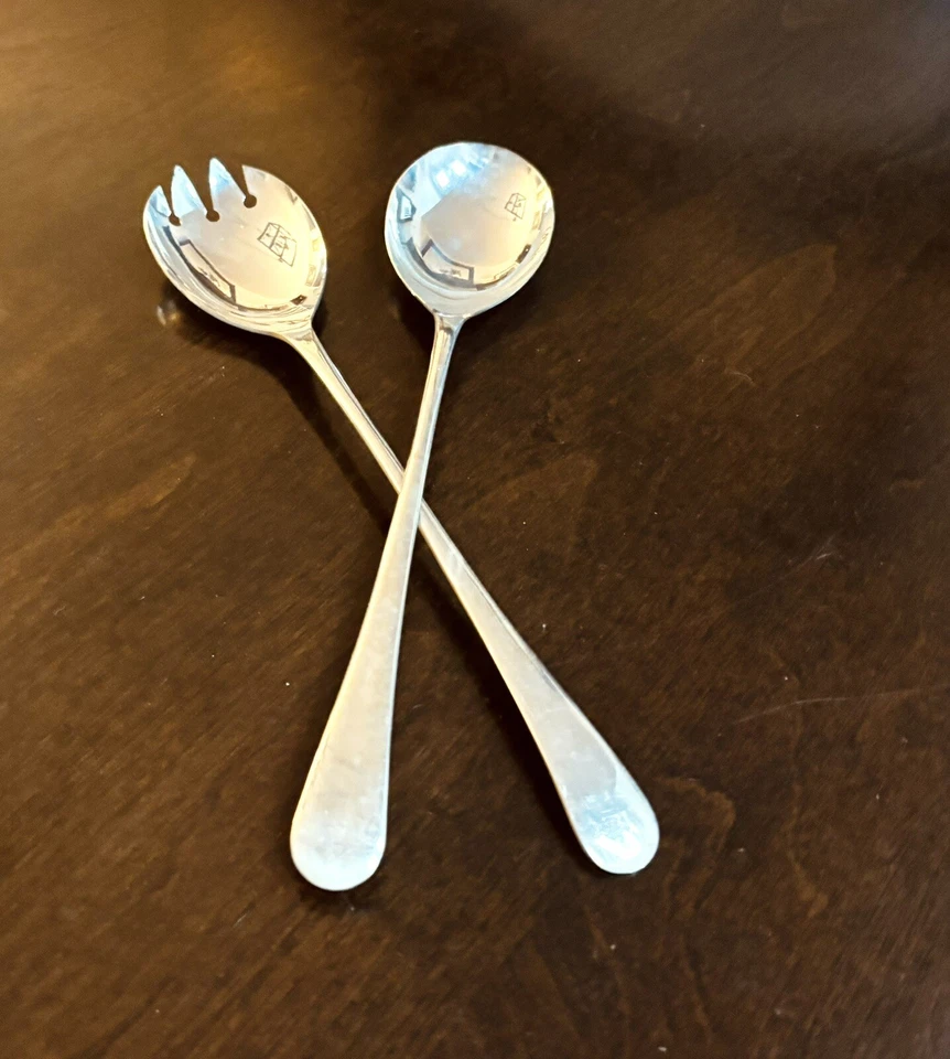 SHEFFIELD ENGLAND SILVER PLATED 9” SERVING SPOON AND FORK SALAD SET - Image 2 of 4
