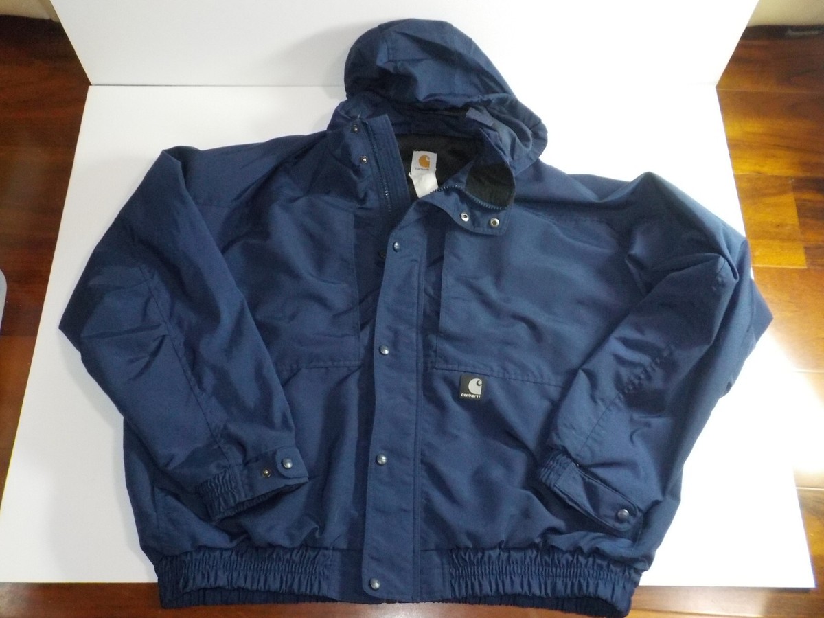 Carhartt ジャケット　blue/navy Carhartt Navy Blue Jacket Stow Away Hood Mesh Lined Work Coat Rain