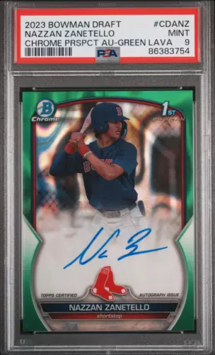 2023 Bowman Draft Chrome Nazzan Zanetello 1st Auto Green Lava #/99 #CDANZ PSA 9