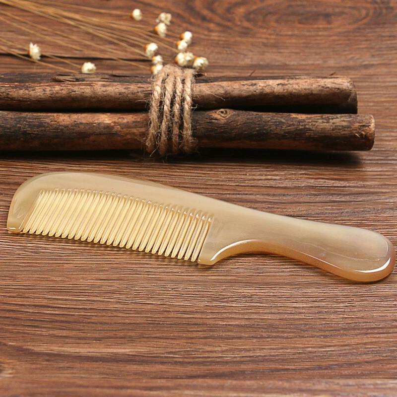 Peine de cuerno de carnero natural peine de dientes finos peine de pelo peine de masaje cepillo Foto 4 de 4