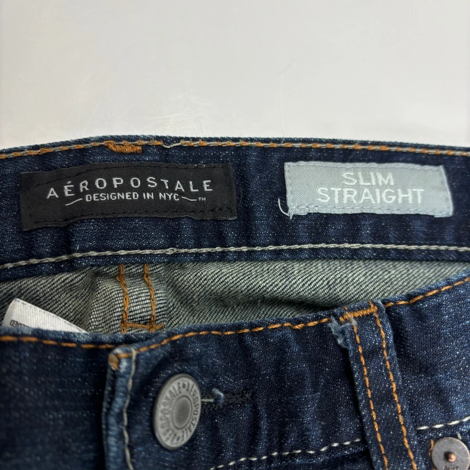 Aeropostale 修身直筒男孩尺寸 27 x 28 深蓝色牛仔裤 — 第 2/4 张图片