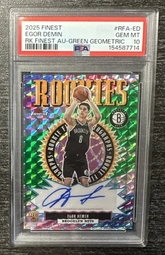 EGOR DEMIN - 2025-26 Topps Finest Rookie GREEN GEOMETRIC AUTO 1/75 SP - PSA 10
