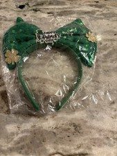 St. Patrick Green Bow Headband with Clover, Sequin, Glitter, Polka Dot - Women's