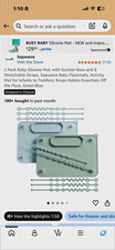 Seposeve 2-Pack Baby Silicone Suction Placemat with Straps, Green/Blue